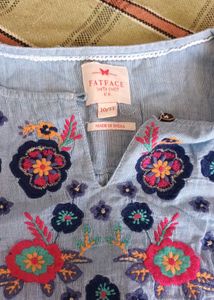 Embroidered Blue Cotton Kurta