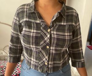 Green Plaid crop Shirt