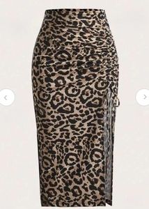 Leopard Print Pencil Skirt with a slit side.