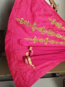 Pink &amp; Navy Embroidered Lehenga Set