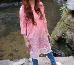 Chic Peach Eyelet Kurti