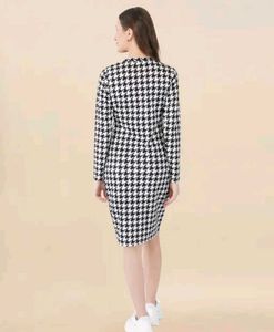 Houndstooth Print Long Sleeve Dress