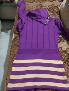 Purple Knit Sweater with Button Detail