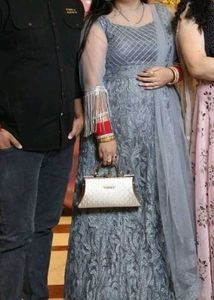 Elegant Grey Embellished Gown XXL size
