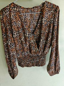 Leopard Print Wrap Crop Top