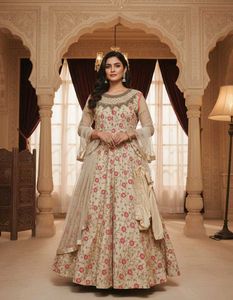 Elegant Floral embroidery ethnic gown