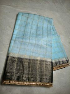 Elegant Blue Checked Saree