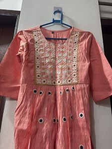 Elegant Peach Embroidered Kurta