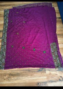 y2k purple handwork saree