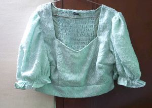 Trendy Mint Square Neck Smocked Top