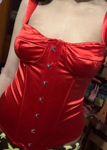 red satin corset top
