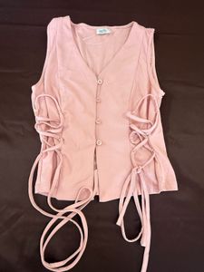 Pink Lace-Up Corset Vest Top