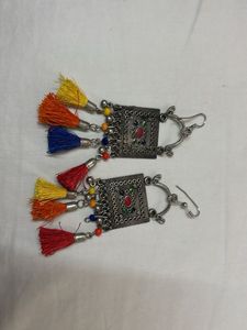 3 oxide Tassel Jhumkas &amp; Bracelet