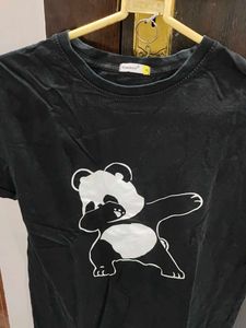 Cute Panda Graphic Black T-Shirt