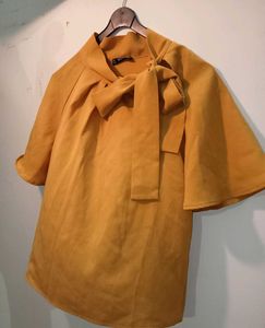 SHEIN Mustard Yellow Elegant Bow Top