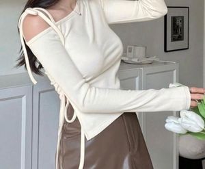 Cream Ruched Tie-Up Top