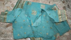Beautiful Teal Saree with Gold Border