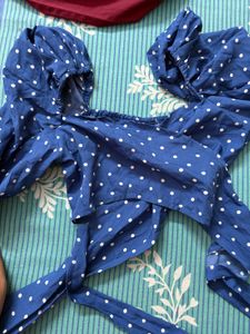 Blue Polka Dot Wrap Crop Top