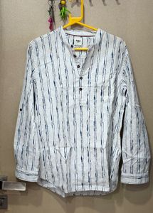 Men's Striped Band Collar Short Kurta