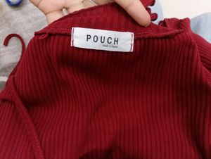 Maroon Ribbed Tie-Up Crop Top