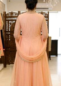 Peach Net Heavy Embroidery gown with dupatta, pant