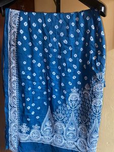 Blue Ethnic Dupatta with White Print