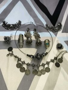 Boho Oxidized Silver Jewelry Set