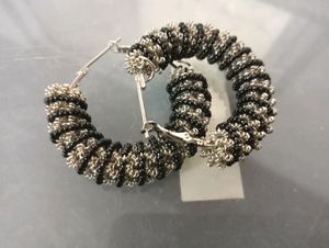 Small Beads Black And Silver Round Earring ( Pair 1)