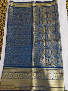 Blue Silk Saree with Gold Weave