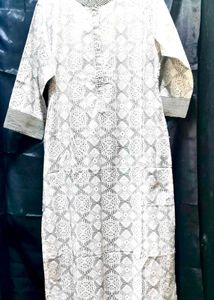 Grey And White Kurta Palazzo Set For Women