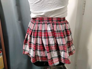 Benetton Graphic T-Shirt and Plaid Skirt Set