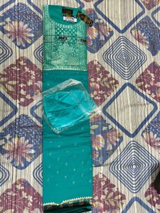 Elegant teal unstitch cotton suit