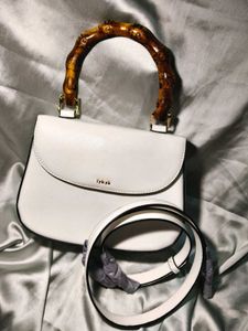 Lympk White Bamboo Handle Bag