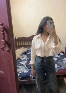 Cream Textured Cropped Shirt