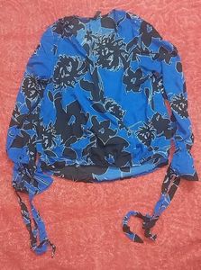 Blue Floral Print Long Sleeve Top