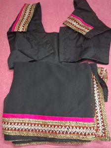 Elegant Black Saree with Vibrant Border unused