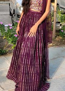 wine color party wear lehnga