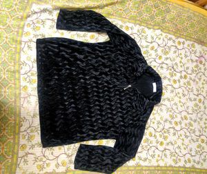 Black Textured Zip-Up Top