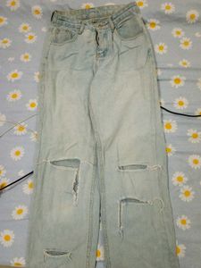 Light Wash Ripped Wide Leg Jeans