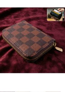 Brown Checkered Zipper Wallet