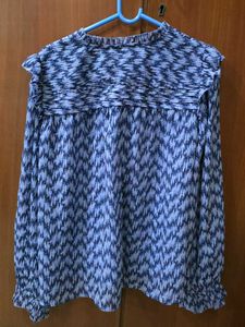Marks &amp; Spencer-Per Una Blue Patterned Top