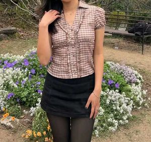 Cute Gingham Ruffled Button-Up Top