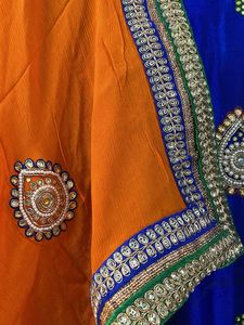 Vibrant Blue &amp; Orange Embroidered Kurta Set
