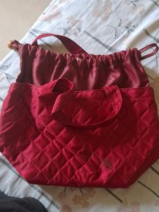 Quilted Red Drawstring Handbag