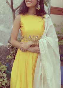 Elegant Yellow Embroidered Gown