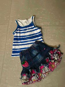 Freebies with Girls' Striped Top &amp; Denim Skirt Set