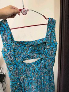 Elegant Blue Printed Maxi Dress