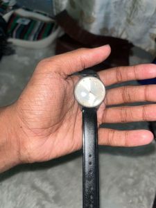 Classic Black Leather Strap Watch
