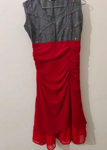 Chic Sleeveless Red & Grey Dress