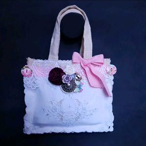 Vintage Lace & Floral Tote Bag